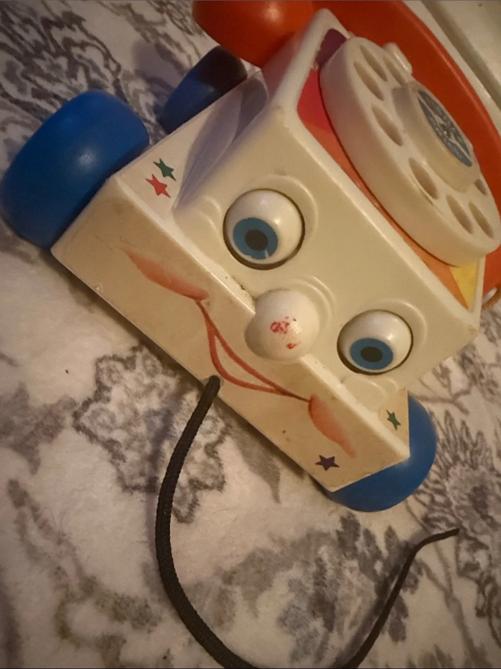 Vintage 1961 Fisher Price Chatter Phone #747 Telephone Pull Toy with Moving Eyes